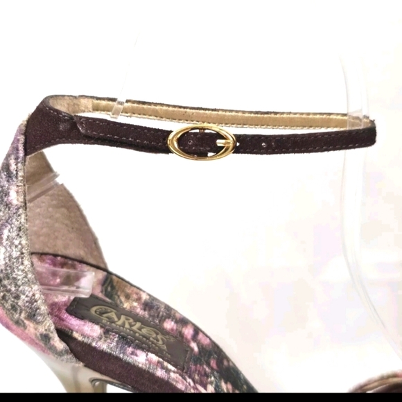 Carlos Santana 8.5 M Prowler Velvet Open Toe Sling Back Gold Heels Sandals - Picture 13 of 14